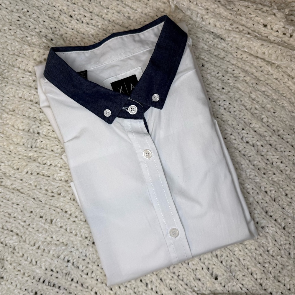 Armani Exchange White Dress Shirt with Navy Contrast Collar